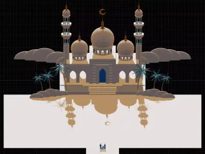 Islamic Family On Front Of A Mosque 3D model