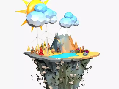 Floating Windmill Island Low Poly 3D model