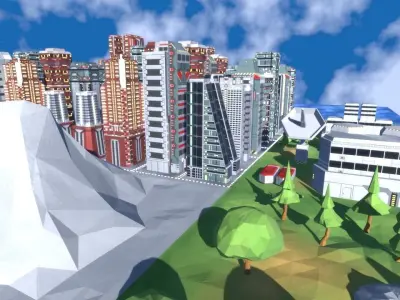 Futuristic city map tiles Low-poly 3D model