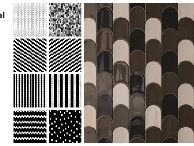 Elongated Crescent Tile in Vertical Offset Layout Texture