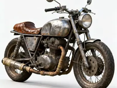 Vintage Rusty Cafe Racer Motorcycle 3D Model Low-poly 3D model