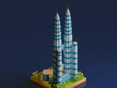 Petronas Twin Towers Low-poly 3D model
