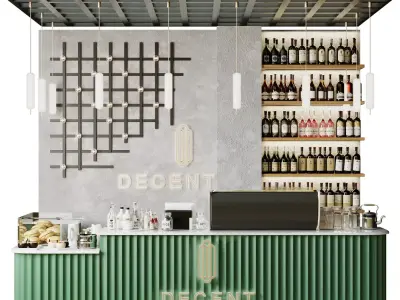 Design project of a coffee shop with a mini bar and wine 3D model