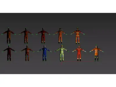 Firefighter figures Low-poly 3D model
