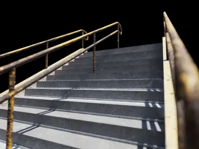 Realistic Concrete Exterior Staircase with Handrail - 2K PBR Low-poly 3D model