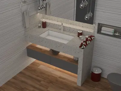 bathroom 2 modern with walls and wooden floors 3D model