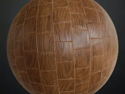 High-Gloss Natural Wood Block Parquet PBR Texture