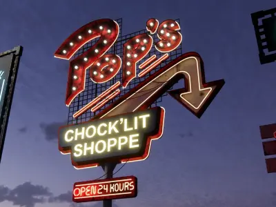 Hong Kong American  Japanese style  shop signs Low-poly 3D model