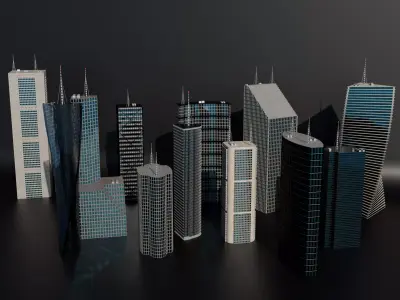 Low-poly procedural skyscrapers bundle Low-poly 3D model