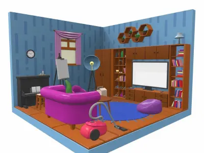 Isometric cartoon living room 01 3D model