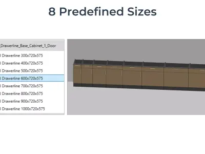 DRAWERLINE SINGLE DOOR BASE Cabinet Revit Family UK Parametric 3D model