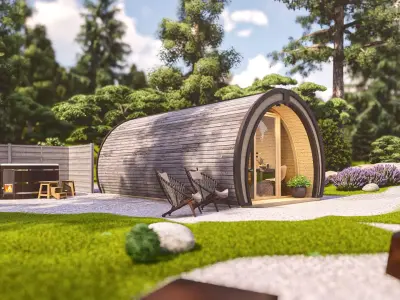 barrel glamping pod basic plan blue print DIY 3D model