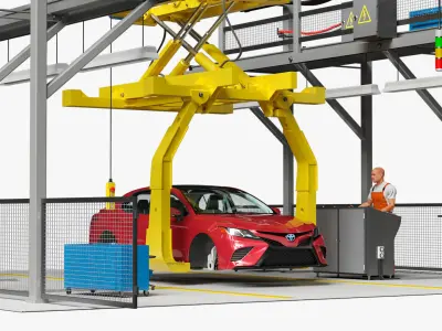  Automatic Toyota Body Line and Worker 
