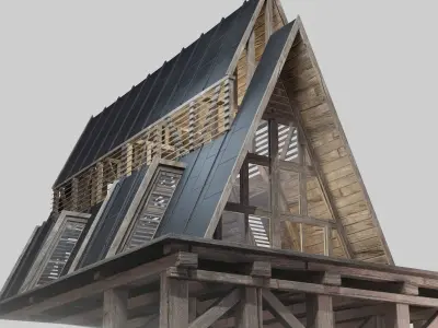 Triangular Wooden Modern House Low-poly 3D model