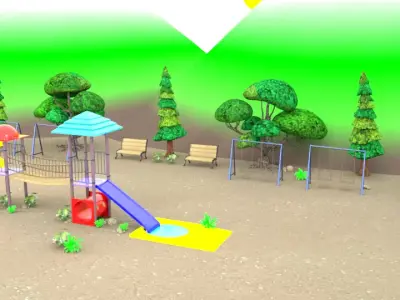 Garden Park Swings and Slide  Low-poly 3D model
