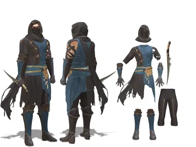 Full Medieval Dagger Assasin Costume Low-poly 3D model