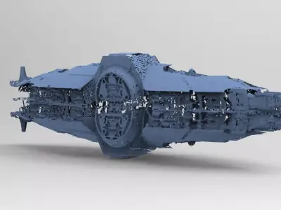 Jupiter Ancient tech temple Space station ruins space damage 3D model