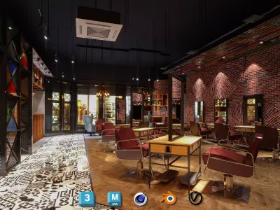 Industrial barbershop hair salon barber shop - 3ds max Blender 3D model