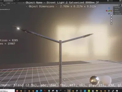 Street Light 1 Galvanized 8000mm 2F Low-poly 3D model