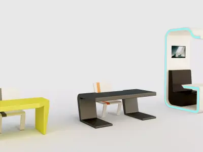 Modular Booth Cubicle with Desks and Chair Low-poly 3D model