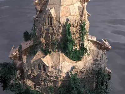 Medieval Lion Tower Overgrown Turret Tower 5  3D model