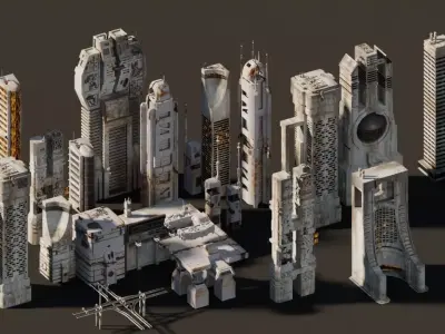 Futuristic city buildings 3D model
