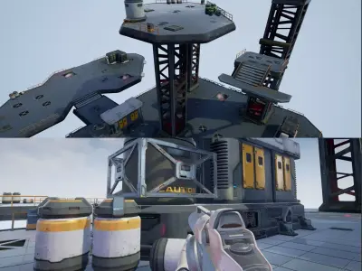 Modular Sci-Fi Space Base Location and Props - low poly Low-poly 3D model