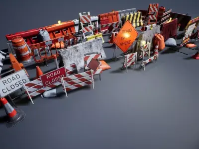 Barriers and Barricades Low-poly 3D model