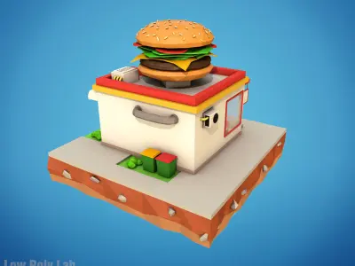 Cartoon Burger Cafe Low-poly 3D model