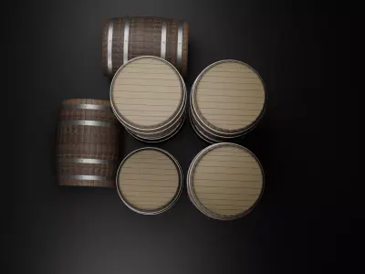 Wooden Barrel Set 3D Model 3D model