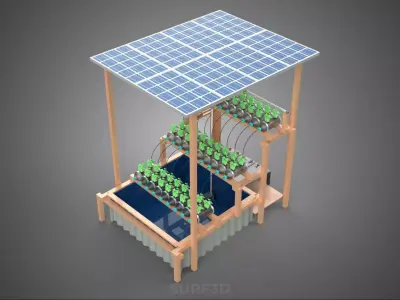 IOT HYDROPONIC PLANT PLASTIC BOTTLE CONTAINER SOLAR PANEL POWER 3D model