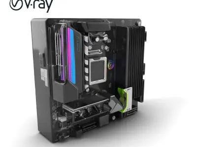 Compact Mini-ATX Motherboard with RGB Lighting model pack Low-poly 3D model