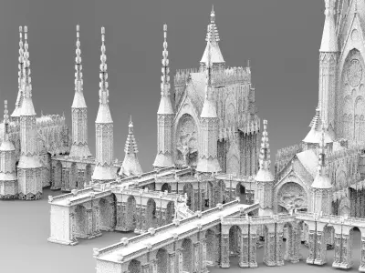 Gothic Cathedral Cult Architecture Kit bash Extended 3D model