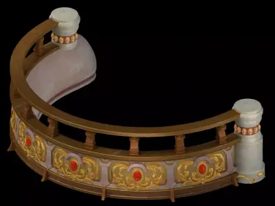 Stairs - Stone Railing 051 3D model