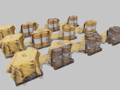 Covered barrels radiation Low-poly 3D model