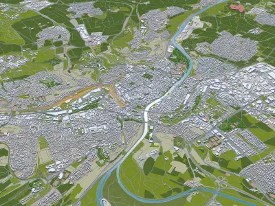 Ulm Germany 40km Low-poly 3D model