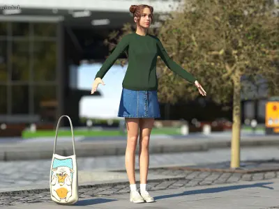 Urban Style Young Woman Rigged for Cinema 4D 3D model