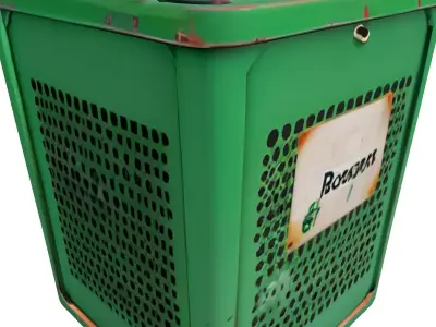 Weathered Green Perforated Recycle Bin Low-poly 3D model