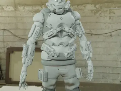 Scifi robot space guard Low-poly 3D model