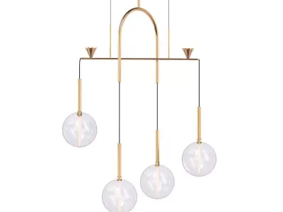 DEWDROPS four light chandelier in brass with glass globes 3D model