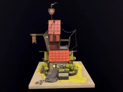 Stylish small house Low-poly 3D model