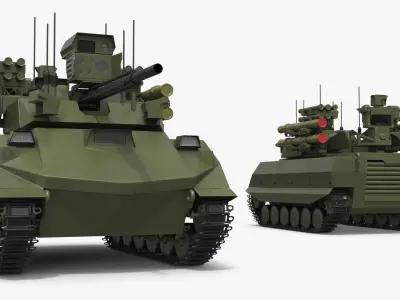  Military Tracked Platform with Multi-Launcher Weaponry Green Simplified 