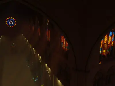 Cathedral with simple interior and stained glass Low-poly 3D model