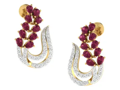 Light Weight Yellow Gold Diamond Earring  -EAR-019 3D print model