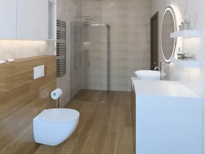 Cozy bathroom with light tiles 3D model