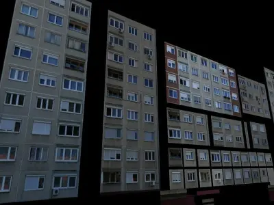 Panel Plattenbau Block Building Architectural Modular Set Low-poly 3D model