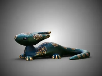 High-poly and low-poly statue of mint baby dragon 3D print model