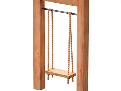 Outdoor wooden rope swing on ropes 3D model