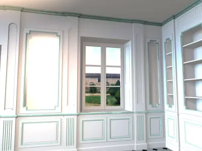 Woodwork room with bookshelves and window Free 3D model