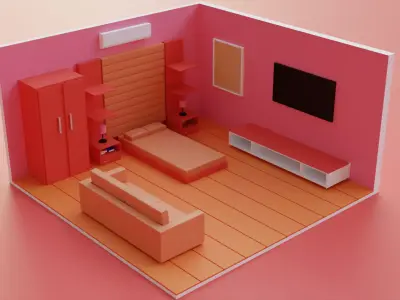 Low poly room Low-poly 3D model purchase